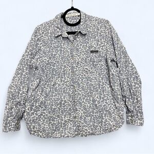 Calvin Klein Women’s Button Down Shirt Sz LP Blue-Gray White Animal Print Casual